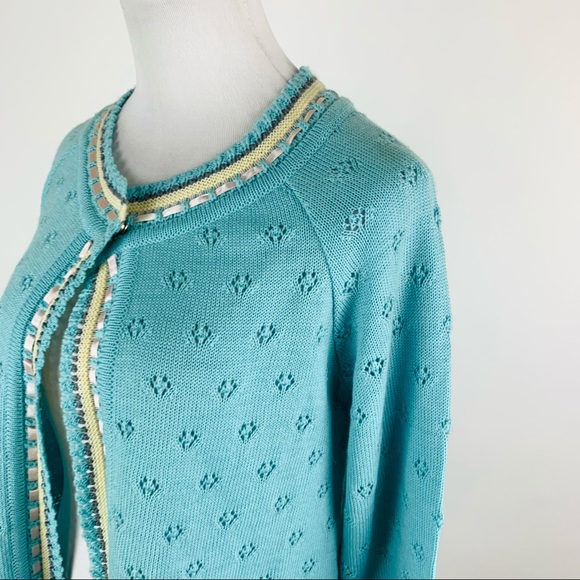 Gaxelle Ribbon Trim Pointelle Cardigan Grandmacore Sweater Small - Picture 7 of 12